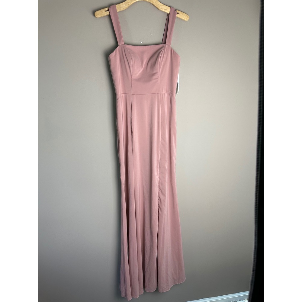 Azazie Pink Square Neck Sleeveless Maxi Bridesmaid Dress Side Slit Size 0